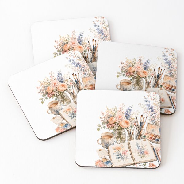 Item preview, Watercolor Floral Artist Desk with Sketchbook and Wildflowers designed and sold by SRY DESIGN.