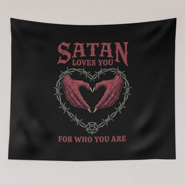 Item preview, Satan Loves You For Who You Are Barbed Wire Heart Occult Dark Humor designed and sold by rediscoveredapp.