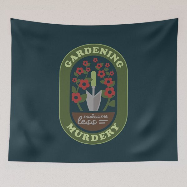 Item preview, Gardening Makes Me Less Murdery Badge | Funny Retro Gardener Gift Vintage Garden Shirt designed and sold by FreshyStudios.