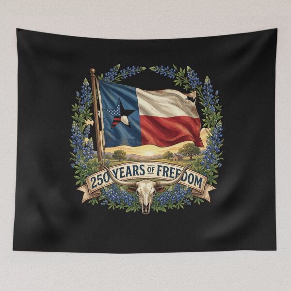 Item preview, Waving State Colors Steer Skull Countryside Art designed and sold by Tsugraf Designs.