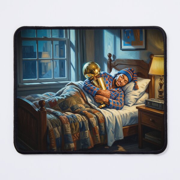 Item preview, Jalen Brunson NY Knicks Sleeping With NBA Finals Trophy designed and sold by Home Decor Art.