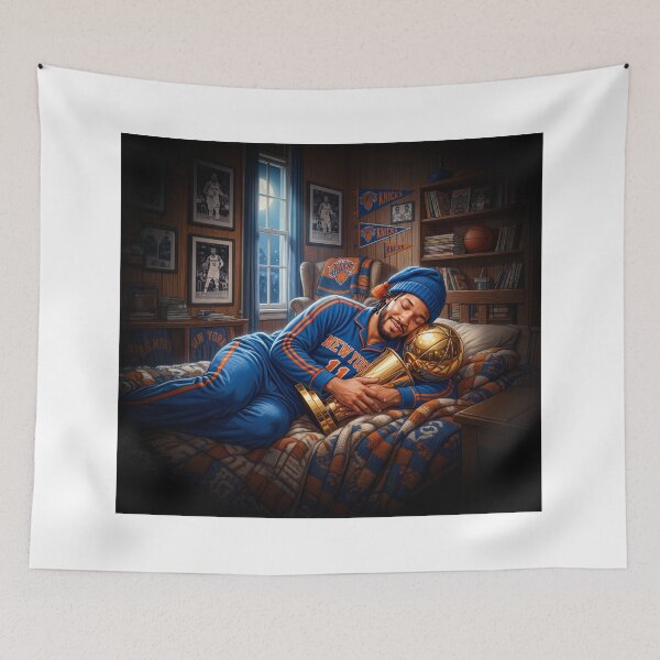 Item preview, Jalen Brunson NY Knicks Sleeping With NBA Finals Trophy designed and sold by Home Decor Art.