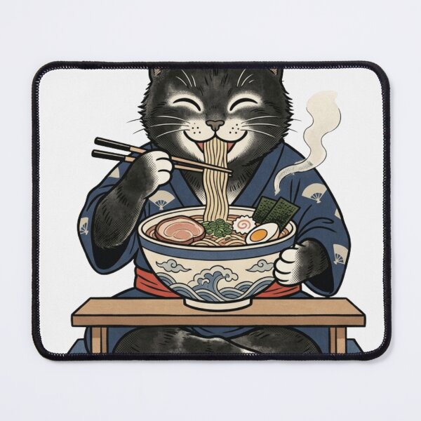 Item preview, Happy Black Cat Ramen – Japanese Kimono Kawaii Food Art designed and sold by vekotpu.