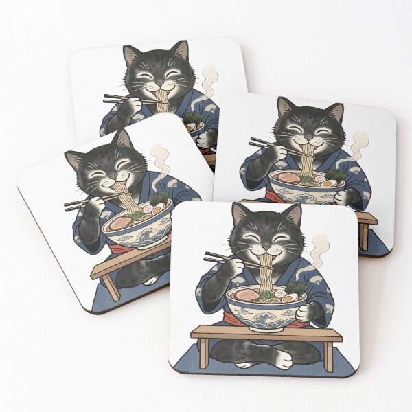 Item preview, Happy Black Cat Ramen – Japanese Kimono Kawaii Food Art designed and sold by vekotpu.