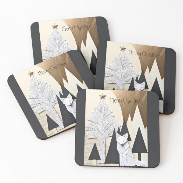 Item preview, Modern Minimal Origami Christmas Fox Winter Forest designed and sold by GlueGunEnergy.