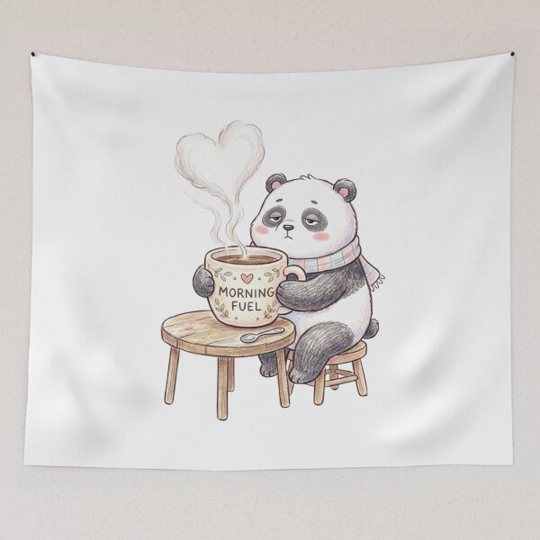 Item preview, Cute Sleepy Panda Drinking Morning Fuel Coffee Mug Illustration designed and sold by TaiwanMemory.