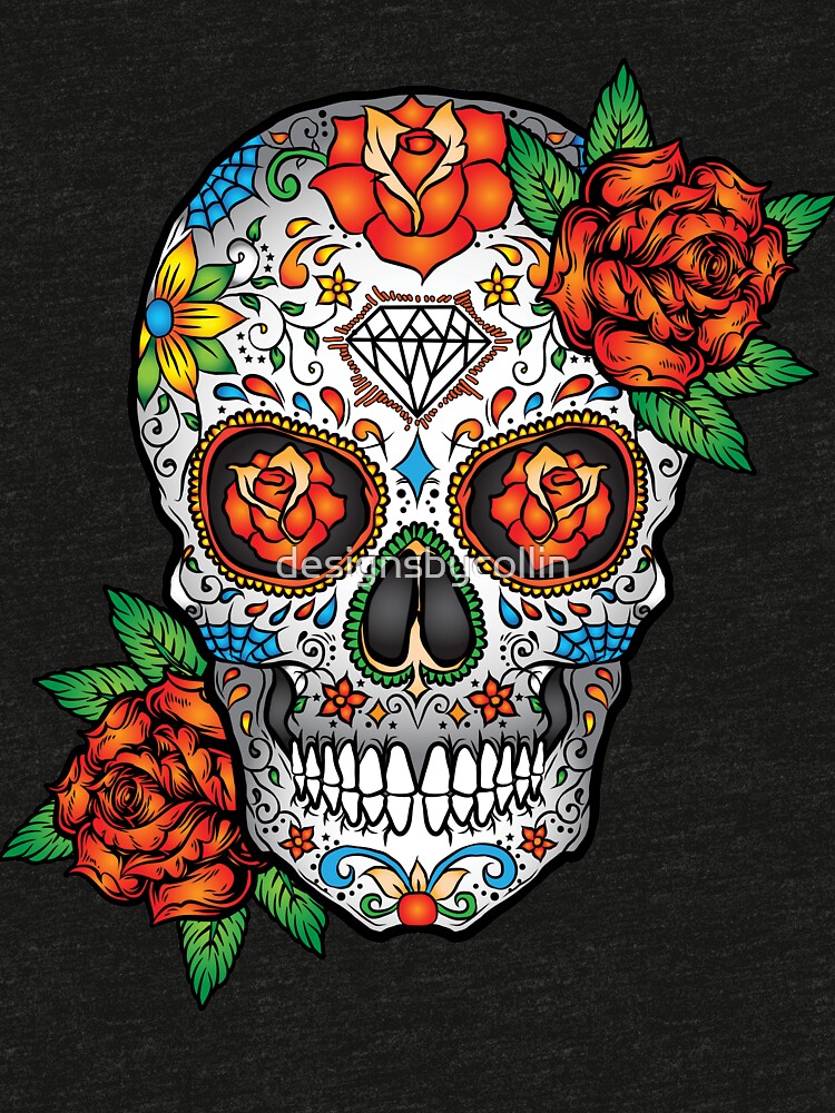 Sugar Skull Dia De Los Muertos T Shirt By Designsbycollin Redbubble   Raf,750x1000,075,t,black Triblend.u3 