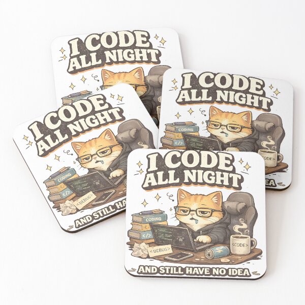 Item preview, Funny Cat Programmer I Code All Night And Still Have No Idea Retro Coding Meme designed and sold by suthee navakul.