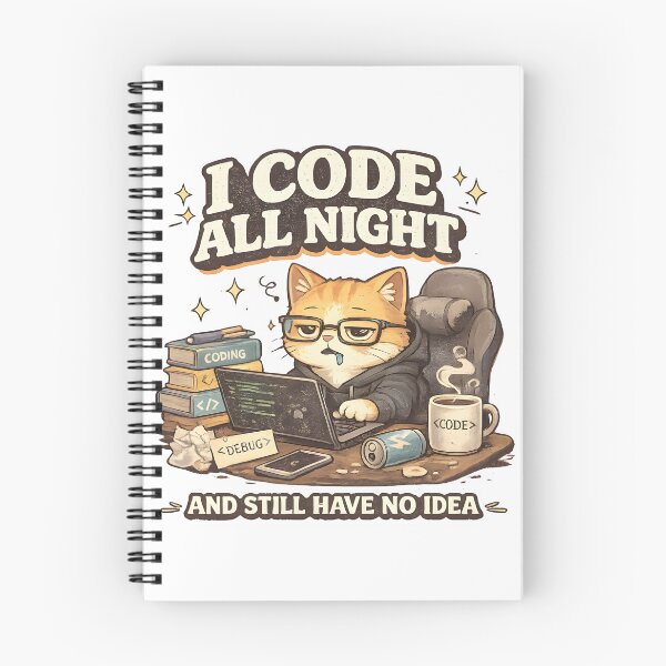 Item preview, Funny Cat Programmer I Code All Night And Still Have No Idea Retro Coding Meme designed and sold by suthee navakul.