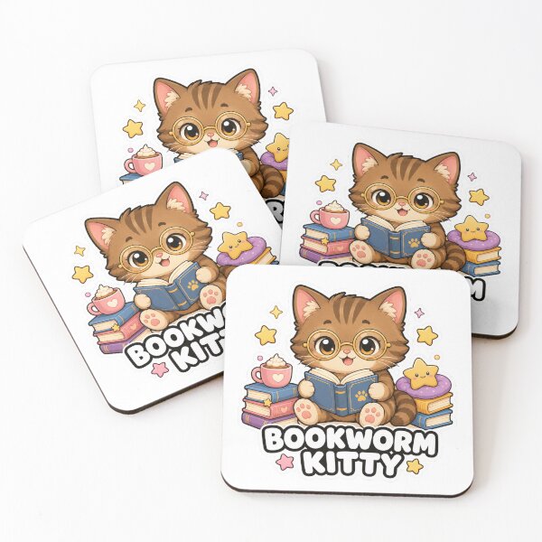 Artikelvorschau, Bookworm Kitty Cute Kawaii Reading Cat Sticker entworfen und verkauft von MoodyMeows.