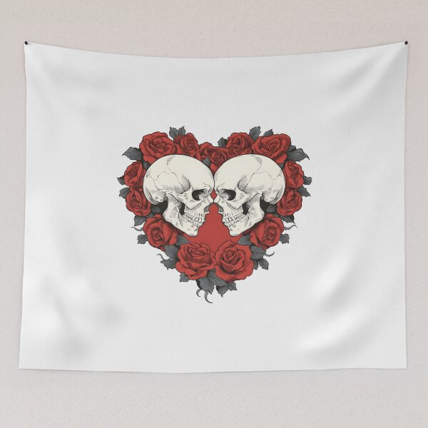 Item preview, Gothic Skull Heart With Red Roses Dark Romantic Tattoo Aesthetic designed and sold by suthee navakul.