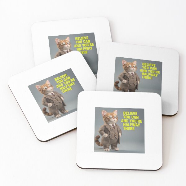 Item preview, Theodore Roosevelt inspired wool cat quote design – “Believe you can and you’re halfway there” vintage presidential illustration designed and sold by Donsean22.