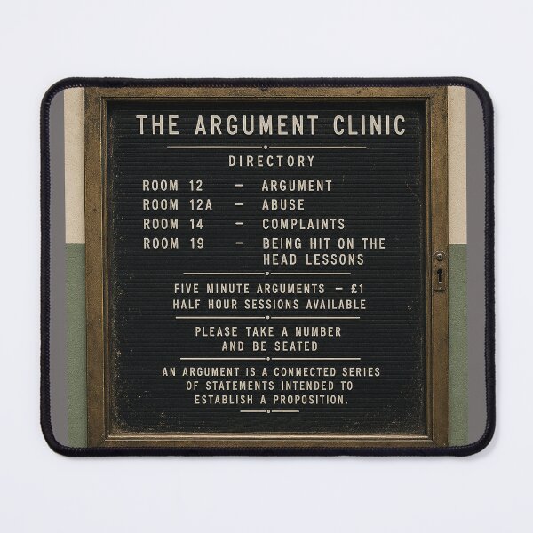 Item preview, The Argument Clinic Directory | Vintage British Office Sign | Retro Monty Python Inspired Humor Tee designed and sold by DiamondSkyShirt.