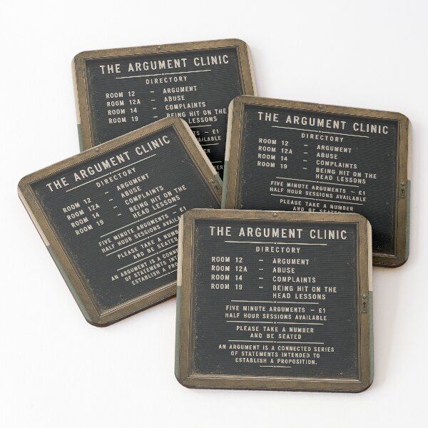 Item preview, The Argument Clinic Directory | Vintage British Office Sign | Retro Monty Python Inspired Humor Tee designed and sold by DiamondSkyShirt.
