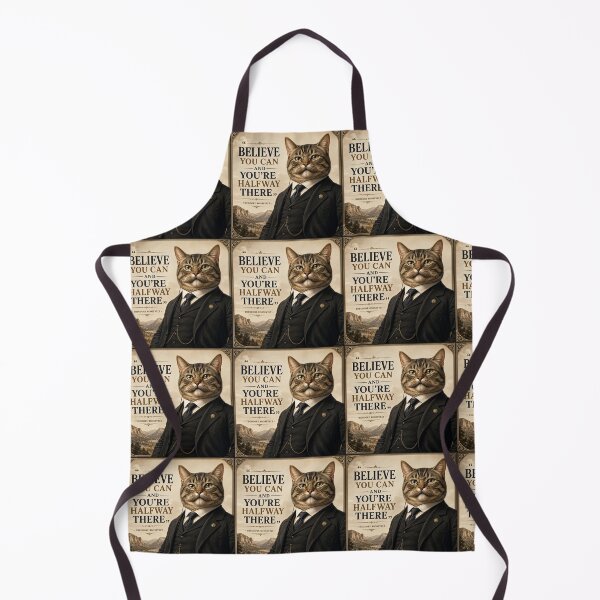 Item preview, Theodore Roosevelt inspired motivational cat quote design – “Believe you can and you’re halfway there” vintage presidential illustration designed and sold by Donsean22.