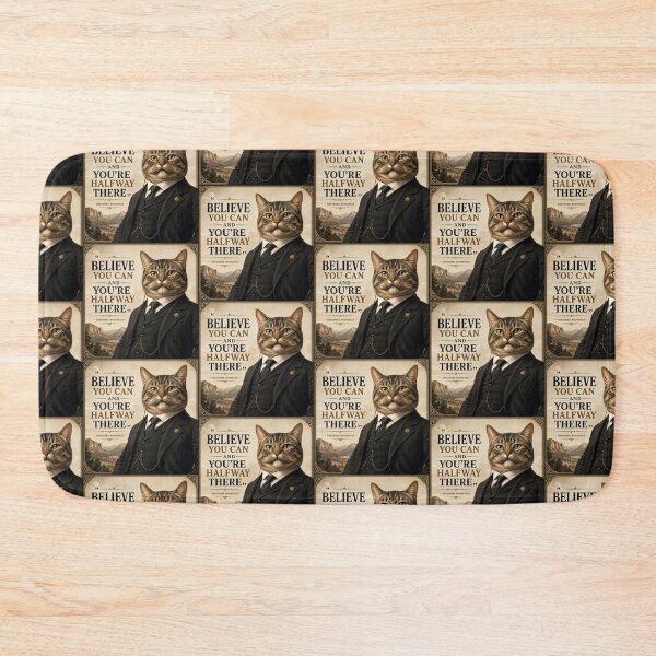 Item preview, Theodore Roosevelt inspired motivational cat quote design – “Believe you can and you’re halfway there” vintage presidential illustration designed and sold by Donsean22.