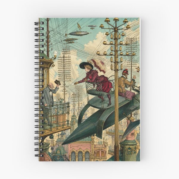 Item preview, La Vie Électrique (Electric Life) by French artist Albert Robida - Steampunk Art Nouveau Flying Cityscape Print for Retro Futurism Fans  designed and sold by RickE.