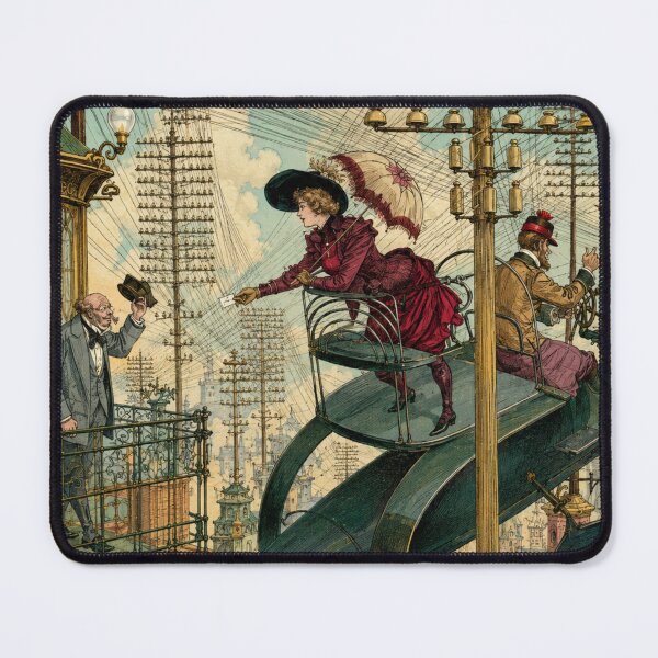 Item preview, La Vie Électrique (Electric Life) by French artist Albert Robida - Steampunk Art Nouveau Flying Cityscape Print for Retro Futurism Fans  designed and sold by RickE.