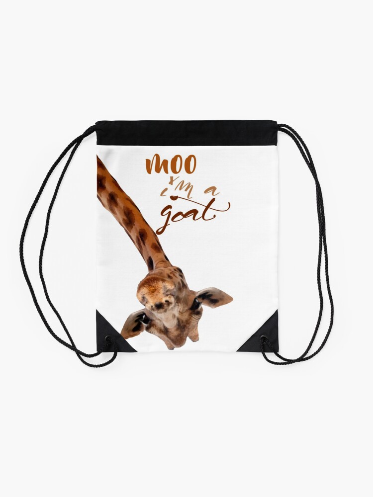 Alternate view of Funny Giraffe Moo I'm a Goat Drawstring Bag
