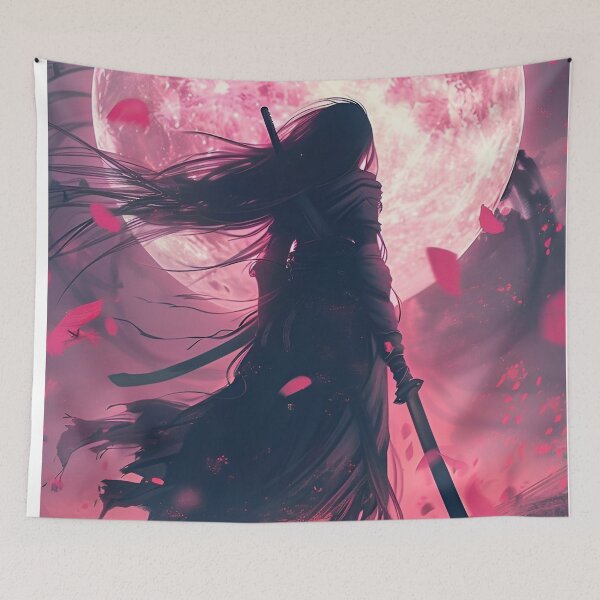 Item preview, Pink Moon Samurai Shadow – Anime Warrior Under Sakura Moon | Japanese Fantasy Aesthetic Art designed and sold by Dyan4.