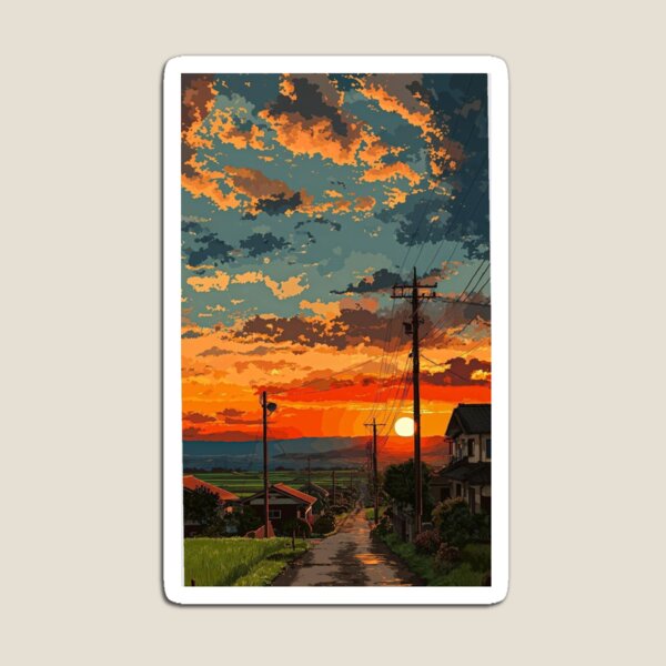 Item preview, Nostalgic Lofi Japan Sunset Utility Pole designed and sold by animenosekaiii.