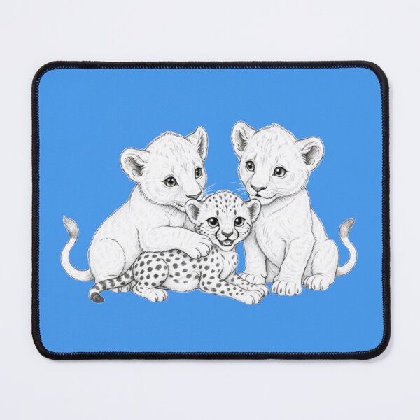 Item preview, Baby Lion Cubs & Cheetah Cub Friends – Cute Wildlife Pencil Sketch Art designed and sold by NewGen-For-You.