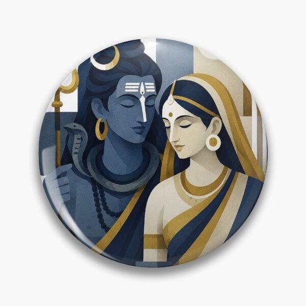 Item preview, Shiva Parvati Art Deco Illustration | Divine Hindu Couple Geometric Wall Art designed and sold by ravuh.