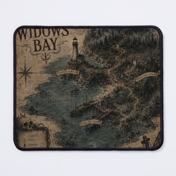 Item preview, Lost in Widows Bay Vintage Coastal Horror Map | Haunted Town Gothic Lighthouse Design designed and sold by mocci10.