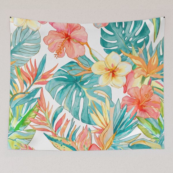 Item preview, Hawaiian Jungle Tropical Foliage, Orange Teal designed and sold by PixDezines.