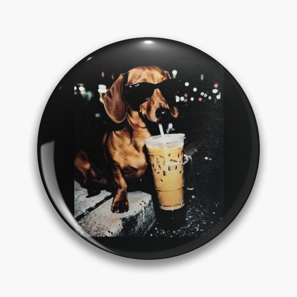 Item preview, Funny Dachshund Drinking Iced Coffee Office Meme designed and sold by PayneLaurie.