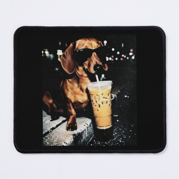 Item preview, Funny Dachshund Drinking Iced Coffee Office Meme designed and sold by PayneLaurie.
