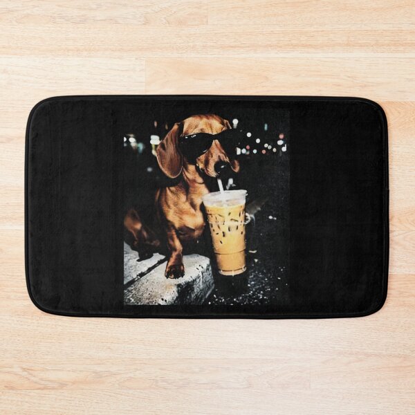 Item preview, Funny Dachshund Drinking Iced Coffee Office Meme designed and sold by PayneLaurie.