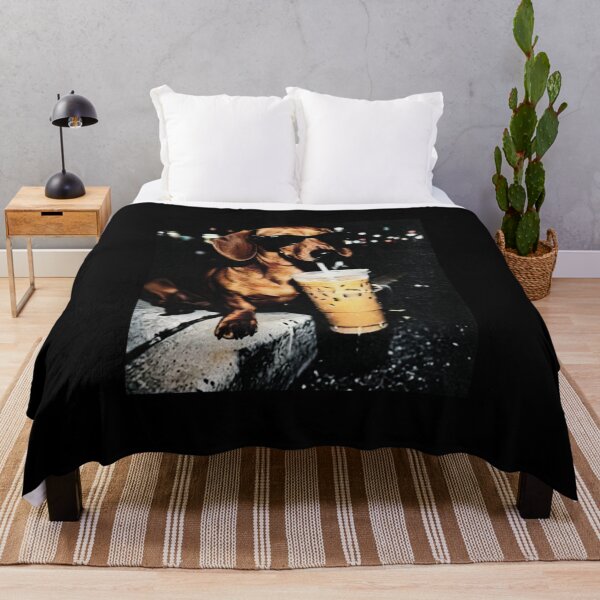 Item preview, Funny Dachshund Drinking Iced Coffee Office Meme designed and sold by PayneLaurie.