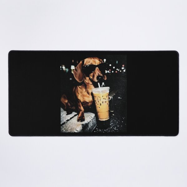 Item preview, Funny Dachshund Drinking Iced Coffee Office Meme designed and sold by PayneLaurie.