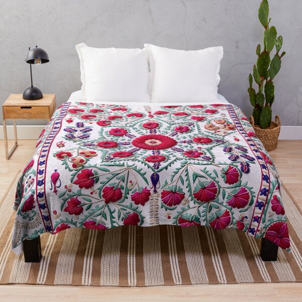 Item preview, 19th Century Karshi Suzani with Poppies and Irises designed and sold by Vicky Brago-Mitchell®.