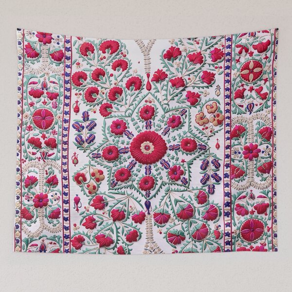 Item preview, 19th Century Karshi Suzani with Poppies and Irises designed and sold by Vicky Brago-Mitchell®.