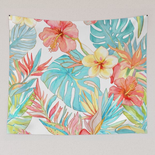 Item preview, Hawaiian Jungle Tropical Foliage, Orange Turquoise Blue designed and sold by PixDezines.