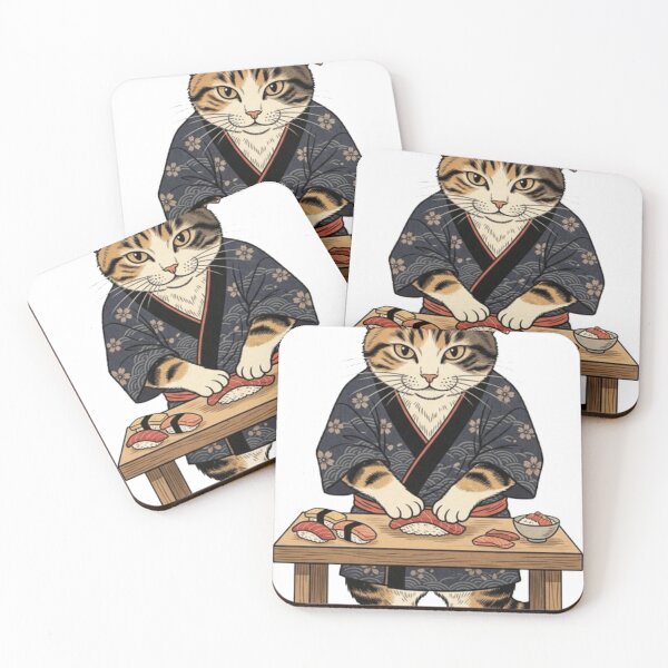 Item preview, Kawaii Sushi Chef Cat in Kimono Japanese Food Lover Art designed and sold by vekotpu.