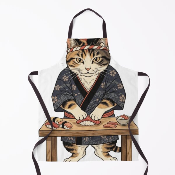 Item preview, Kawaii Sushi Chef Cat in Kimono Japanese Food Lover Art designed and sold by vekotpu.