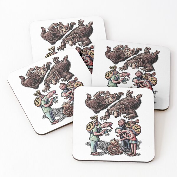 Item preview, two large bears fall on tourists with money bag backpacks designed and sold by LisaHaney.