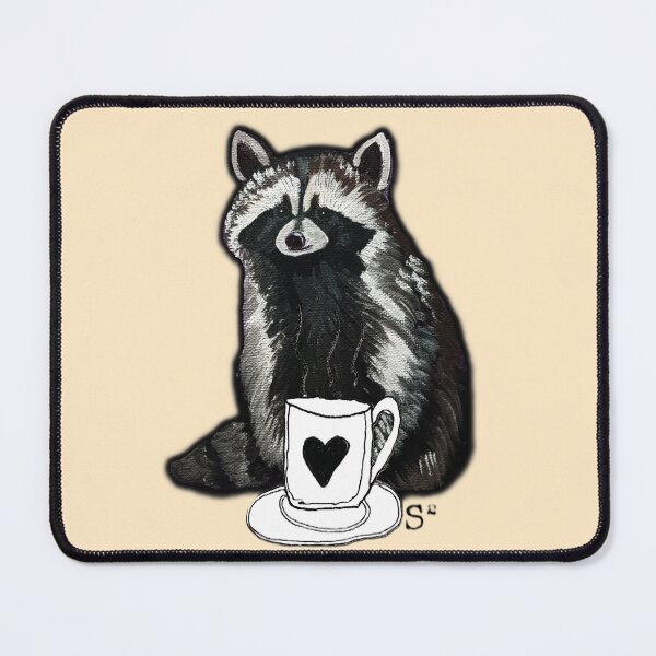 Item preview, Whimsical Raccoon with Coffee Cup Illustration designed and sold by ArtistsAtticWI.