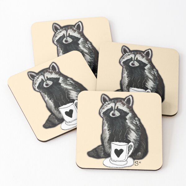 Item preview, Whimsical Raccoon with Coffee Cup Illustration designed and sold by ArtistsAtticWI.