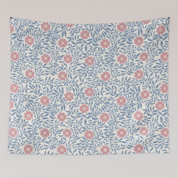 Item preview, Pink and Blue Botanical Floral Vintage Cottagecore Climbing Vine designed and sold by dyesandpigments.