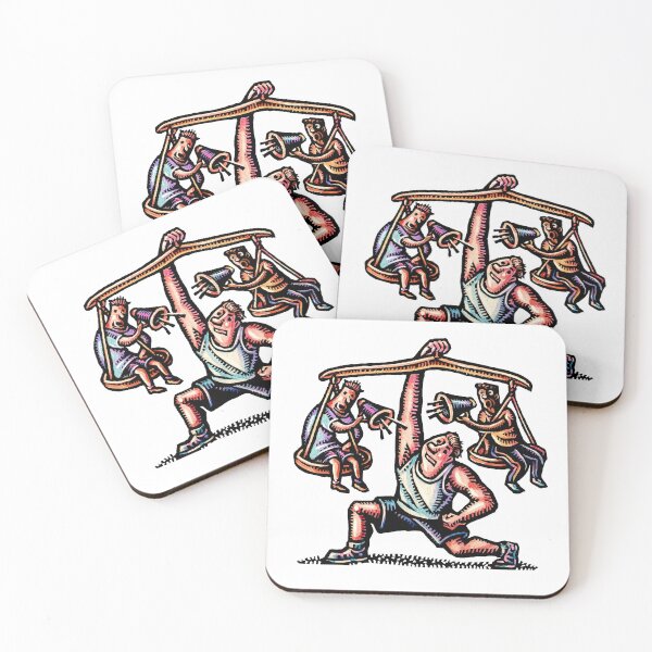 Item preview, exercising man lifts a balance holding two personal trainers designed and sold by LisaHaney.