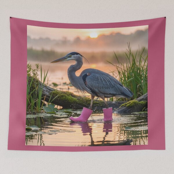 Item preview, Majestic Great Blue Heron in Pink Waders designed and sold by Tridentulus.