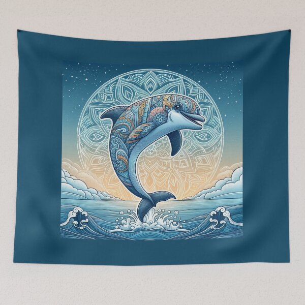 Item preview, Mandala Dolphin Ocean Waves Summer Sunrise Art designed and sold by Soluna Studio.