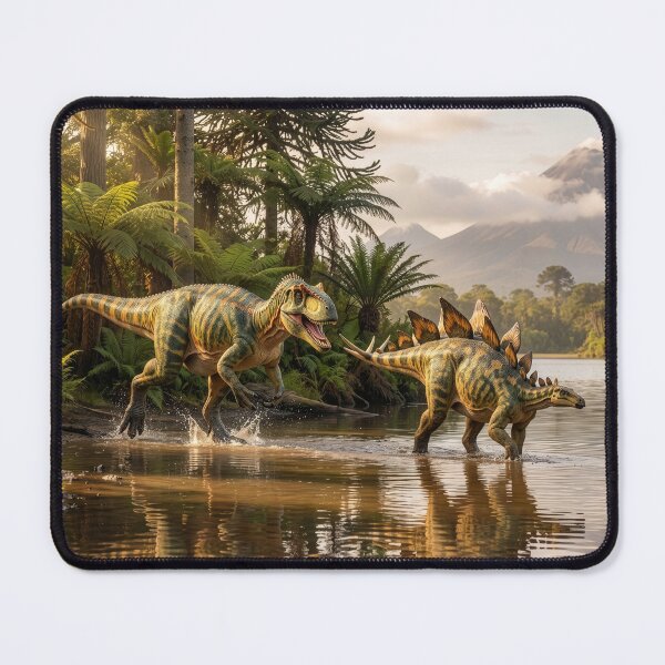 Item preview, Allosaurus Chases Stegosaurus into the Water designed and sold by Tridentulus.