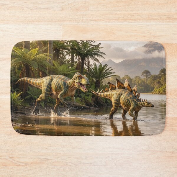 Item preview, Allosaurus Chases Stegosaurus into the Water designed and sold by Tridentulus.