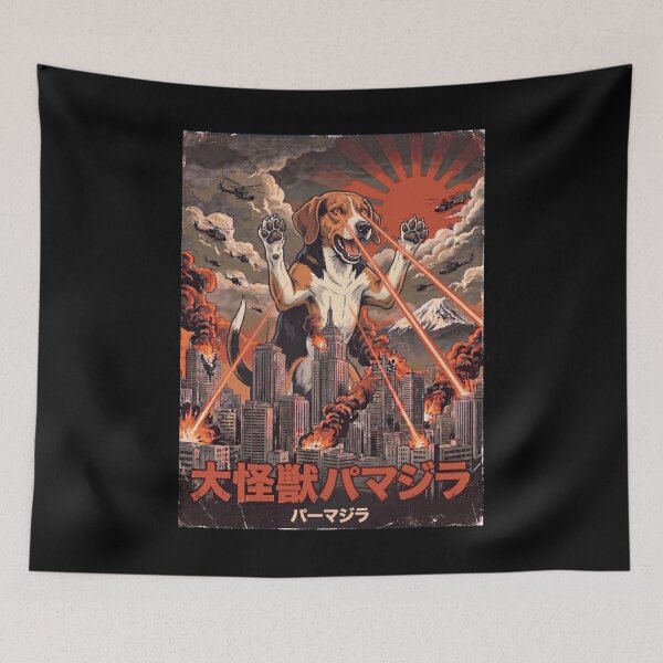 Item preview, American Foxhound Dogzilla Japanese Fuji Art Dog Owner designed and sold by DoodleTortle.