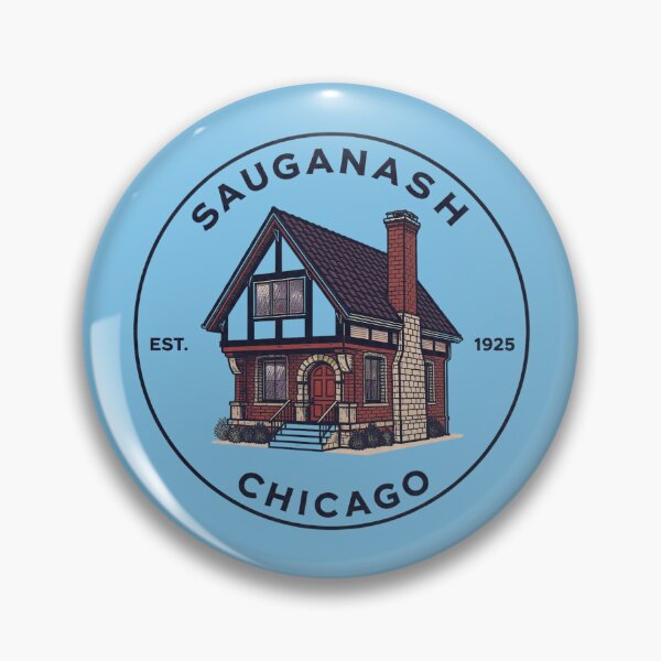 Item preview, Sauganash Chicago bungalow logo with vintage brick house designed and sold by Rue Market.